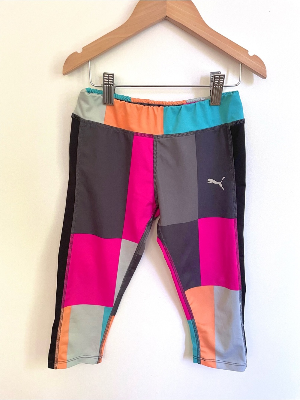 $7 💥NEW Puma Girls Bright Colour Blocked Athletic Tights Yoga Cropped Leggings